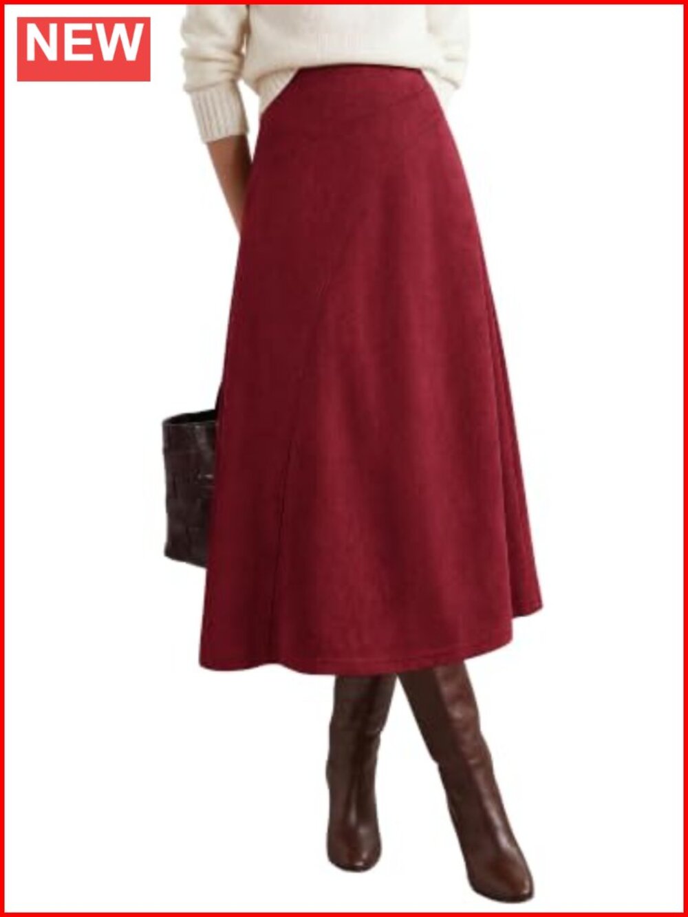 Faux Suede Midi Long A-Line Skirt High Waisted Boho Fall